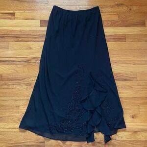 Stunning Black Whimsygoth Beaded Slit Midi Skirt Size 8 Fairy Costume Festival